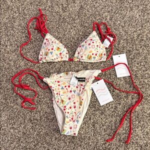 Dippin' Daisy's White Bikini with Red Ties - SET SIZE SMALL/ MEDIUM